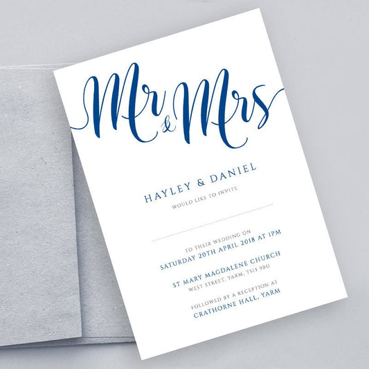 royal blue wedding invitation set with envelope