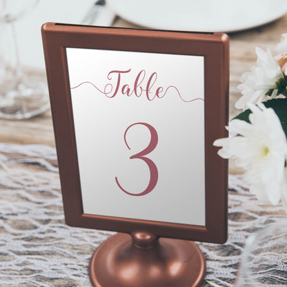 rustic dusty pink wedding table number in a copper frame