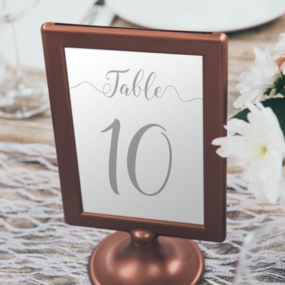 rustic silver wedding table number in a copper frame