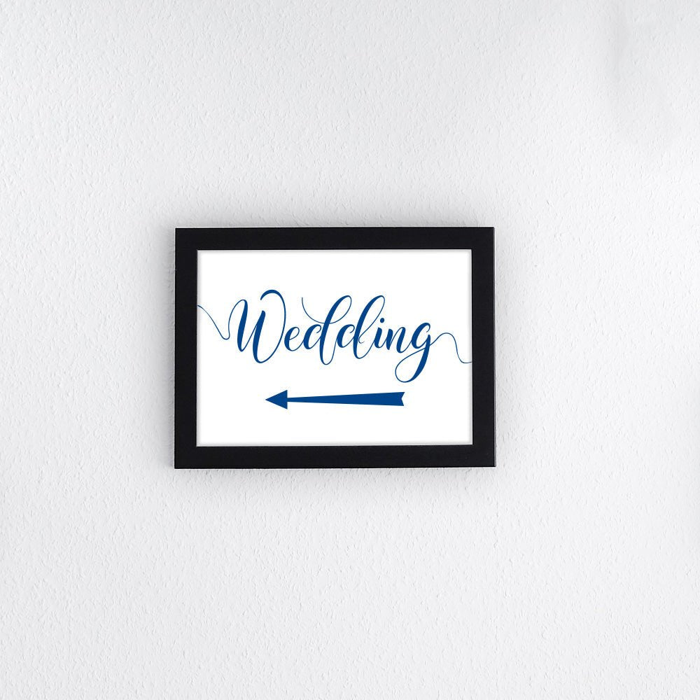 sapphire blue directional wedding left arrow sign printed and framed