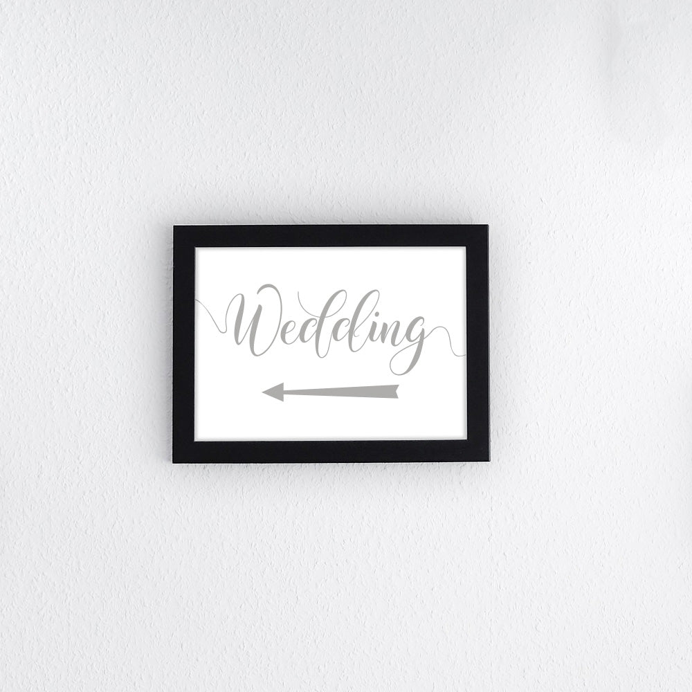 silver directional wedding left arrow sign printed and framed