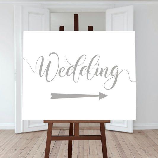silver wedding directions sign with a right arrow