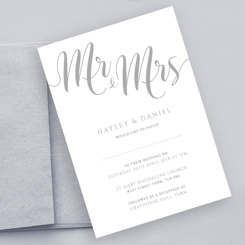 silver wedding invitation set with envelope