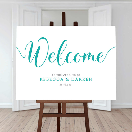 teal wedding welcome sign