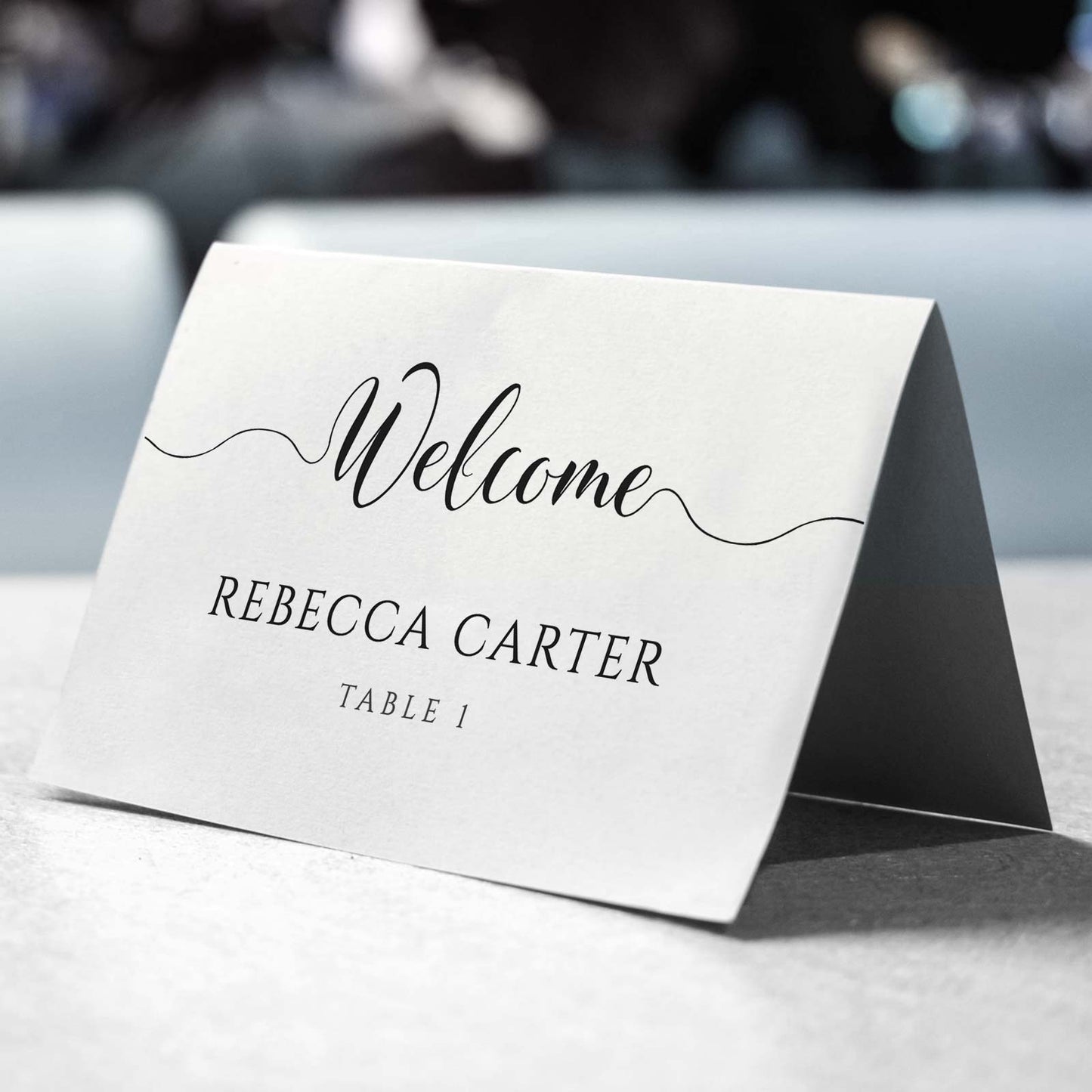 Folded tent card with editable guest name and table number