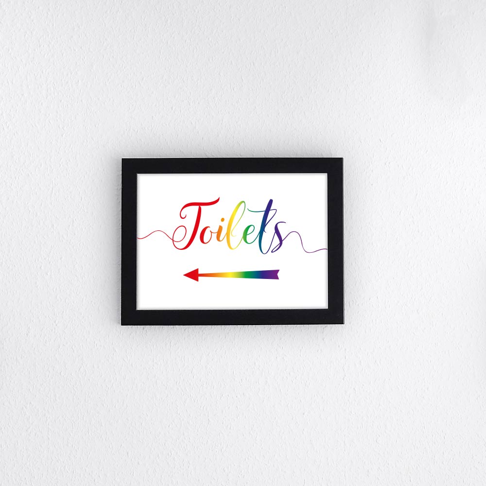 rainbow toilets sign framed print