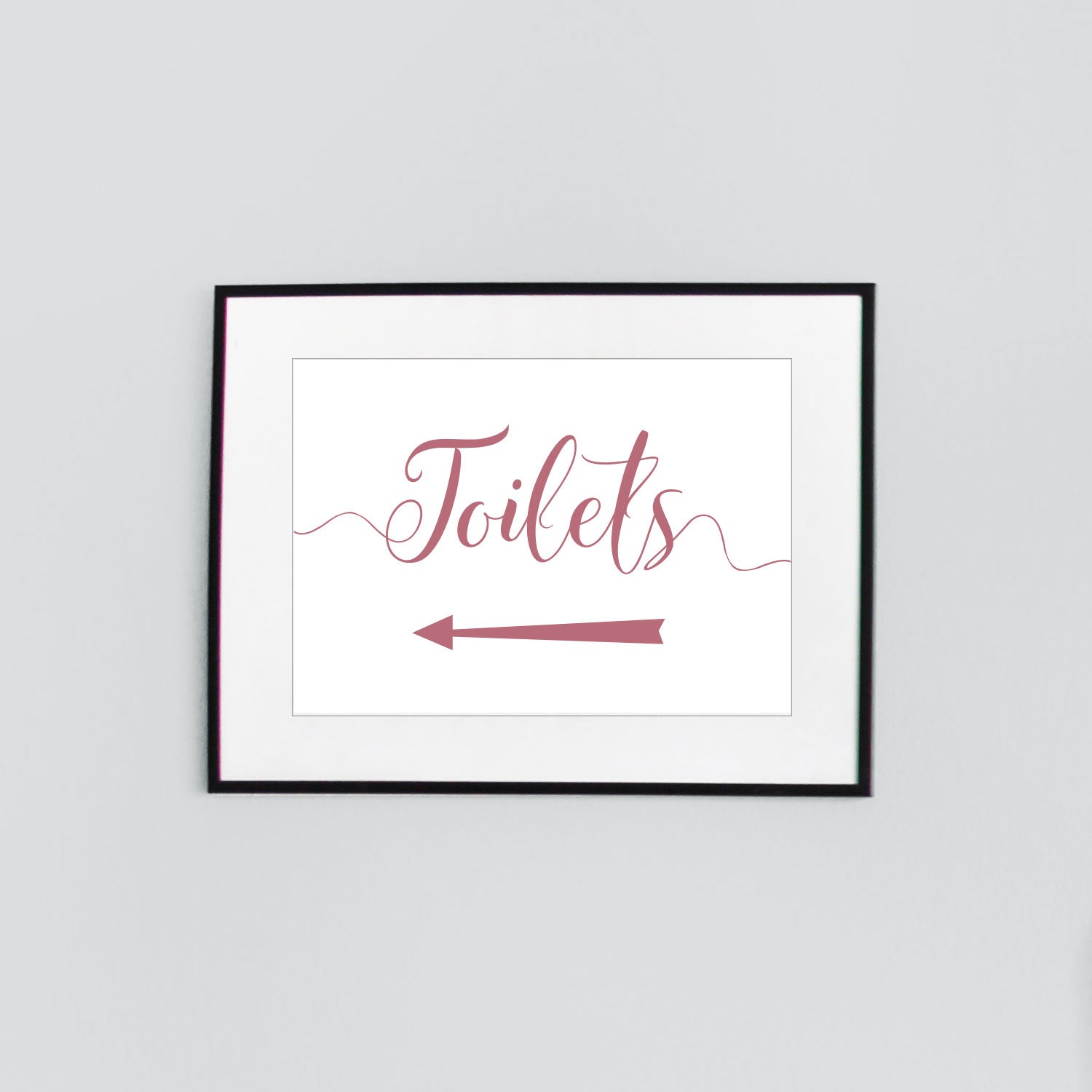 toilets left arrow sign digital download printed in flamingo pink