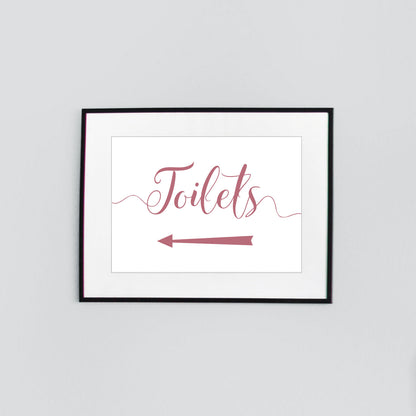 toilets left arrow sign digital download printed in flamingo pink