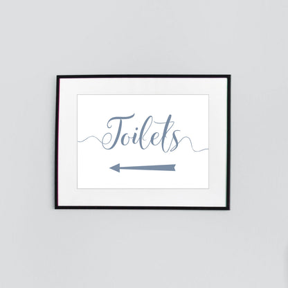 toilets left arrow sign digital download printed in pale blue