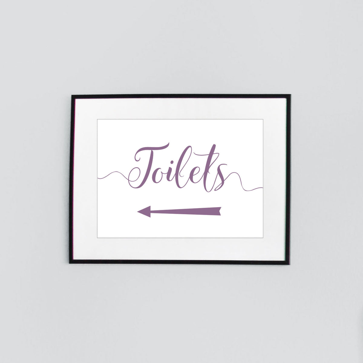 toilets left arrow sign digital download printed in plum purple