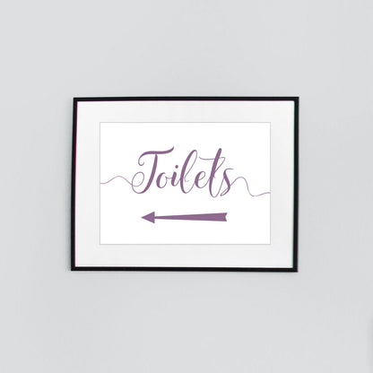 toilets left arrow sign digital download printed in plum purple