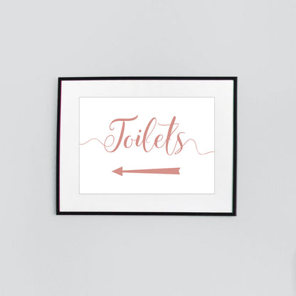 toilets left arrow sign digital download printed in salmon pink