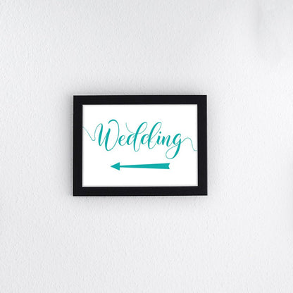 turquoise directional wedding left arrow sign printed and framed