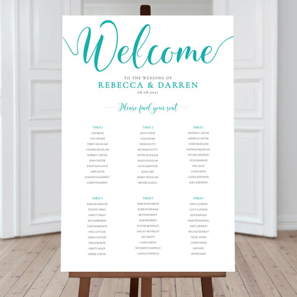 turquoise seating chart with 6 tables