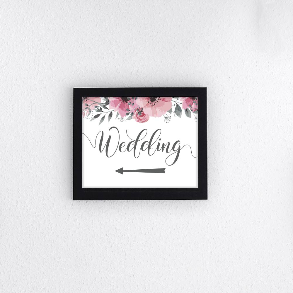 Framed print of wedding sign with arrow pointing left