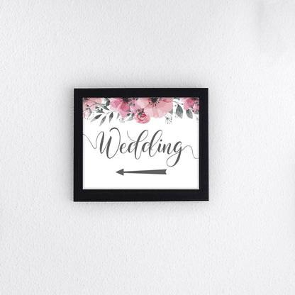 Framed print of wedding sign with arrow pointing left