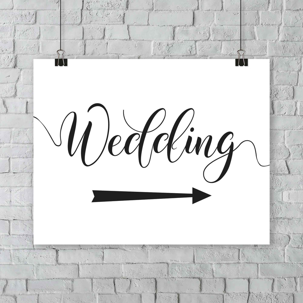 black and white wedding arrow sign