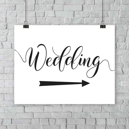 black and white wedding arrow sign
