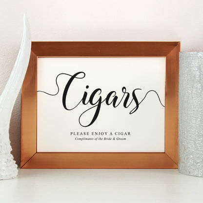 Free cigars compliments of the bride and groom printed sign