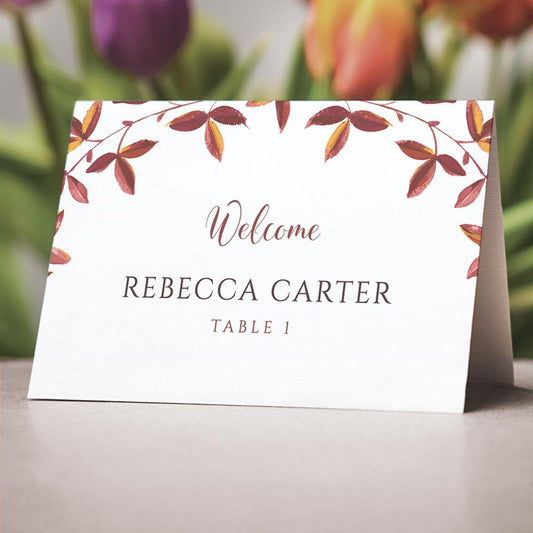 wedding table folded name card for the autumn fall season