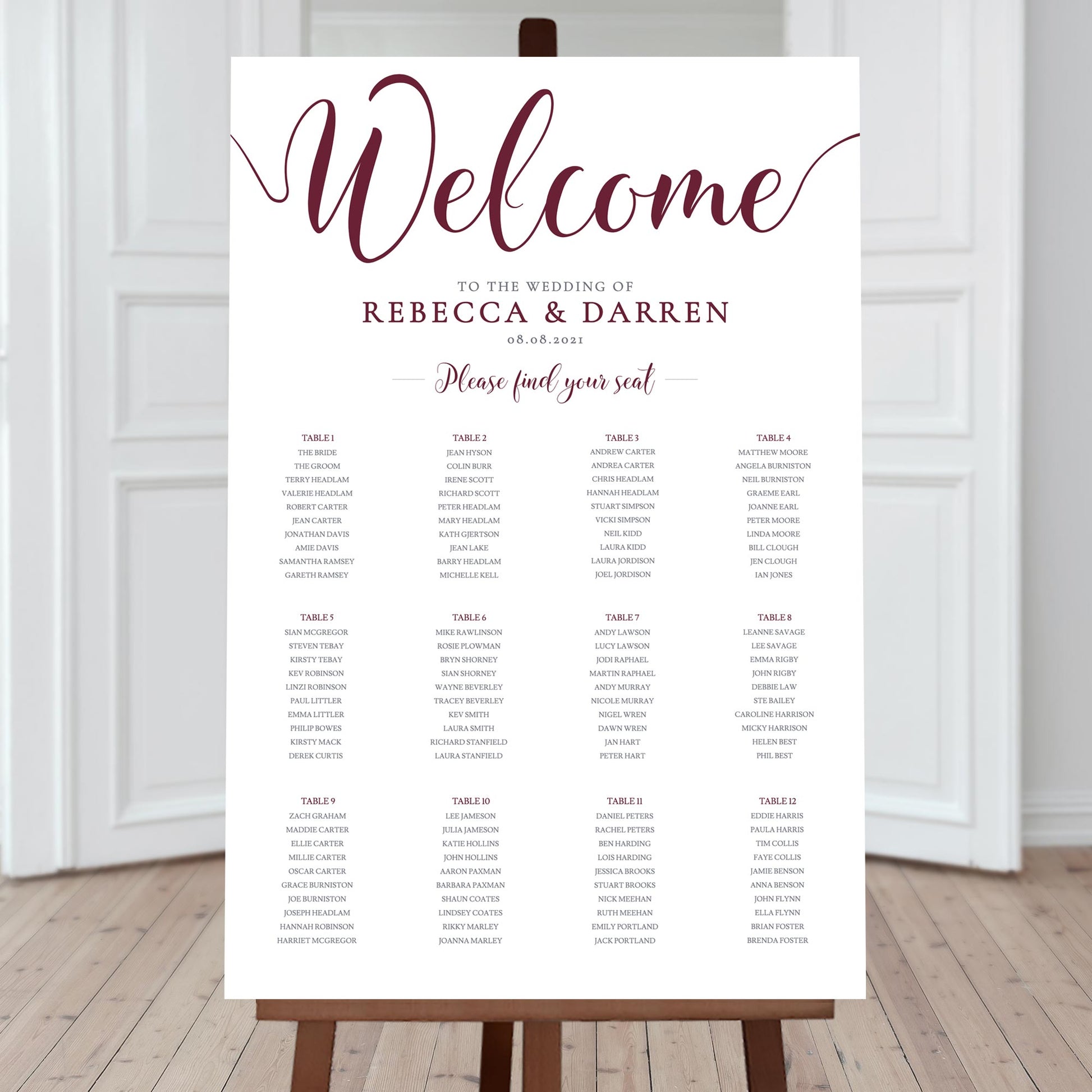wedding table plan with 12 tables