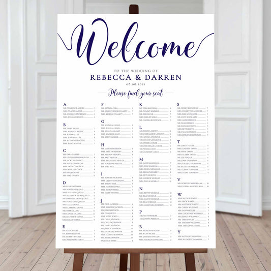 navy alphabetical seating chart template