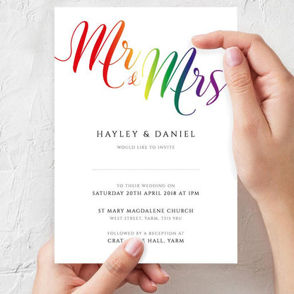 rinabow wedding invitation with rainbow colours